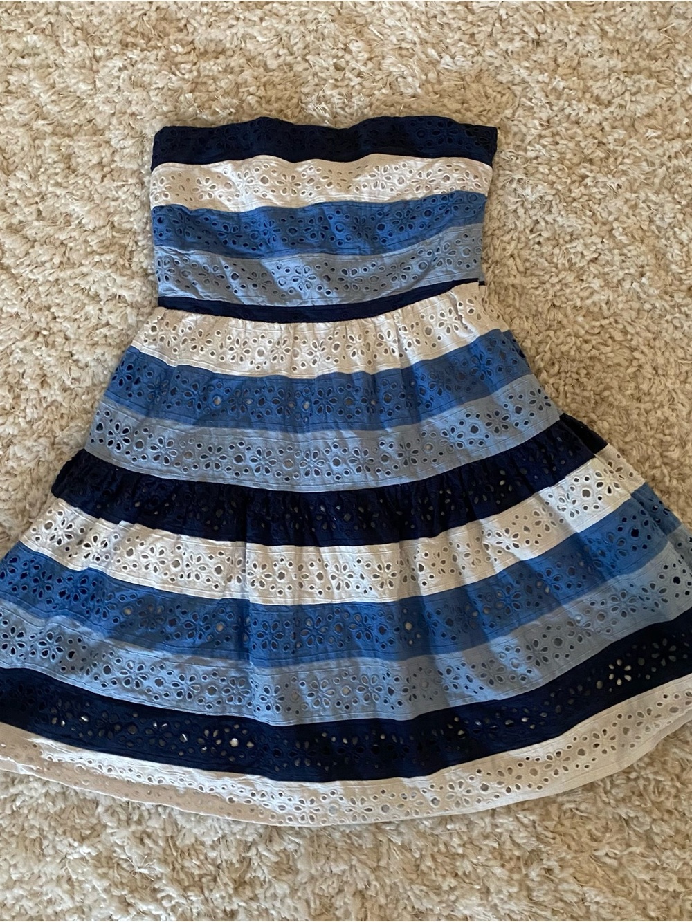 Anthropologie Maeve Blue and White Eyelet Coastal Mini Dress